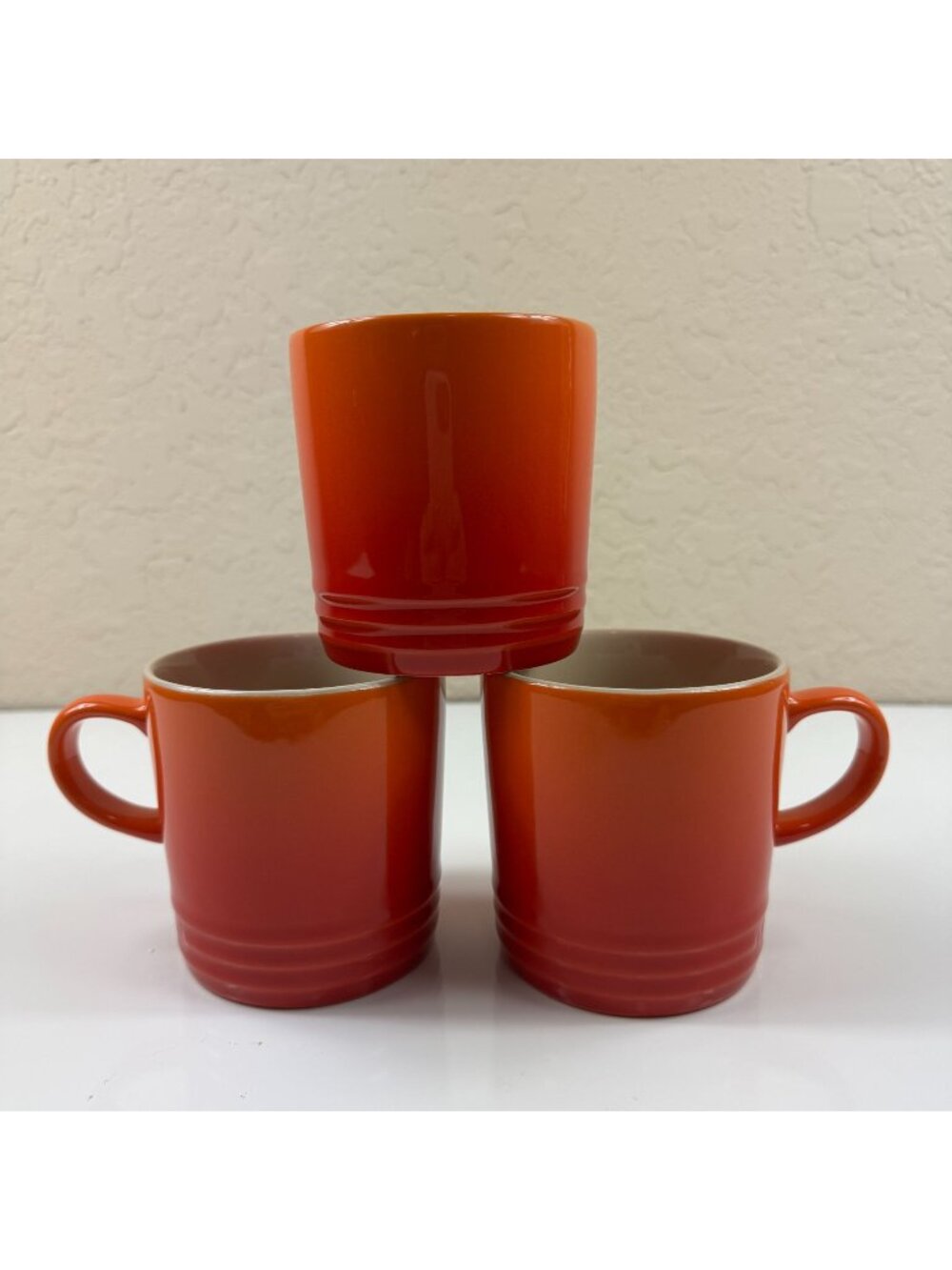 Le Creuset 350ml Coffee Mugs Flame Orange Vibrant Gradient Set of 3 Seconds NEW